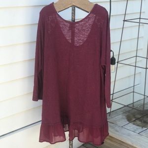 American Rag Cranberry Blouse Ruffle Hem 2X